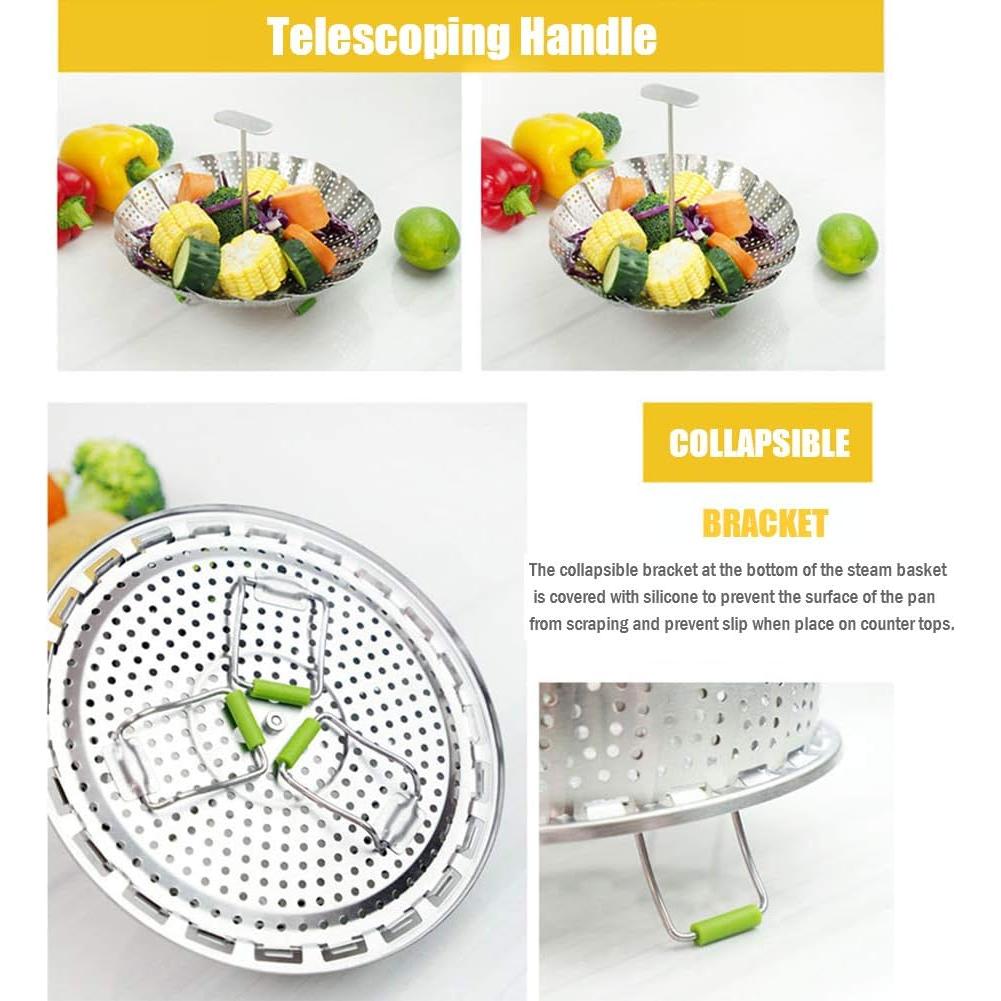 Cesta de Vapor Plegable Acero Inoxidable 13 a 23 cm