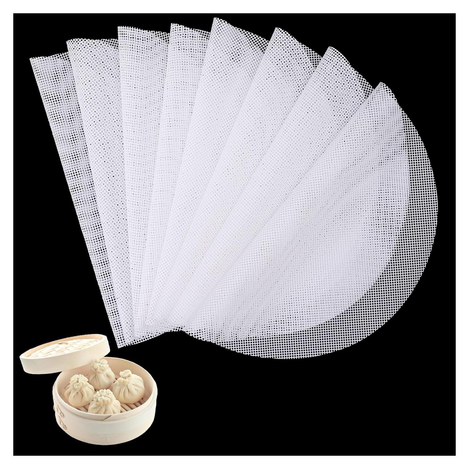 8 Pcs Round Silicone Steamer Liners, 11inch Non-stick Silicone Steamer Mesh Mat Reusable Dumplings Bamboo Basket Inserts Pad Dim Sum Mesh for Home Kitchen Restaurant Cooking and Baking