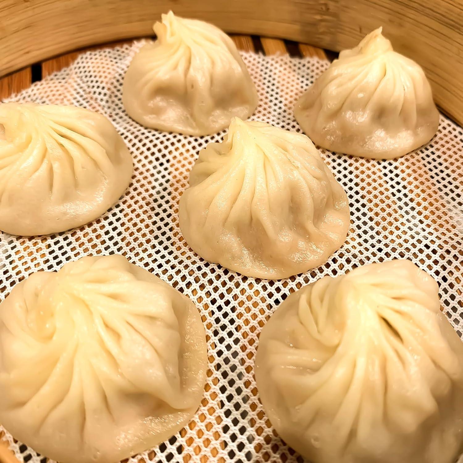 8 Pcs Round Silicone Steamer Liners, 11inch Non-stick Silicone Steamer Mesh Mat Reusable Dumplings Bamboo Basket Inserts Pad Dim Sum Mesh for Home Kitchen Restaurant Cooking and Baking