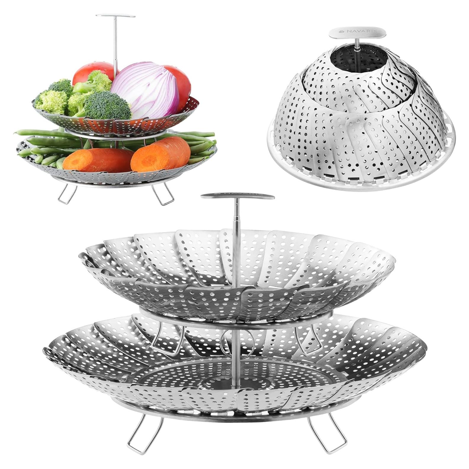 Cesta de Vapor de Verduras Navaris 2 Niveles Acero Inoxidable