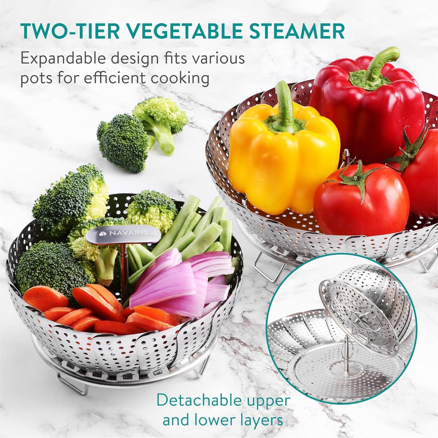 Cesta de Vapor de Verduras Navaris 2 Niveles Acero Inoxidable