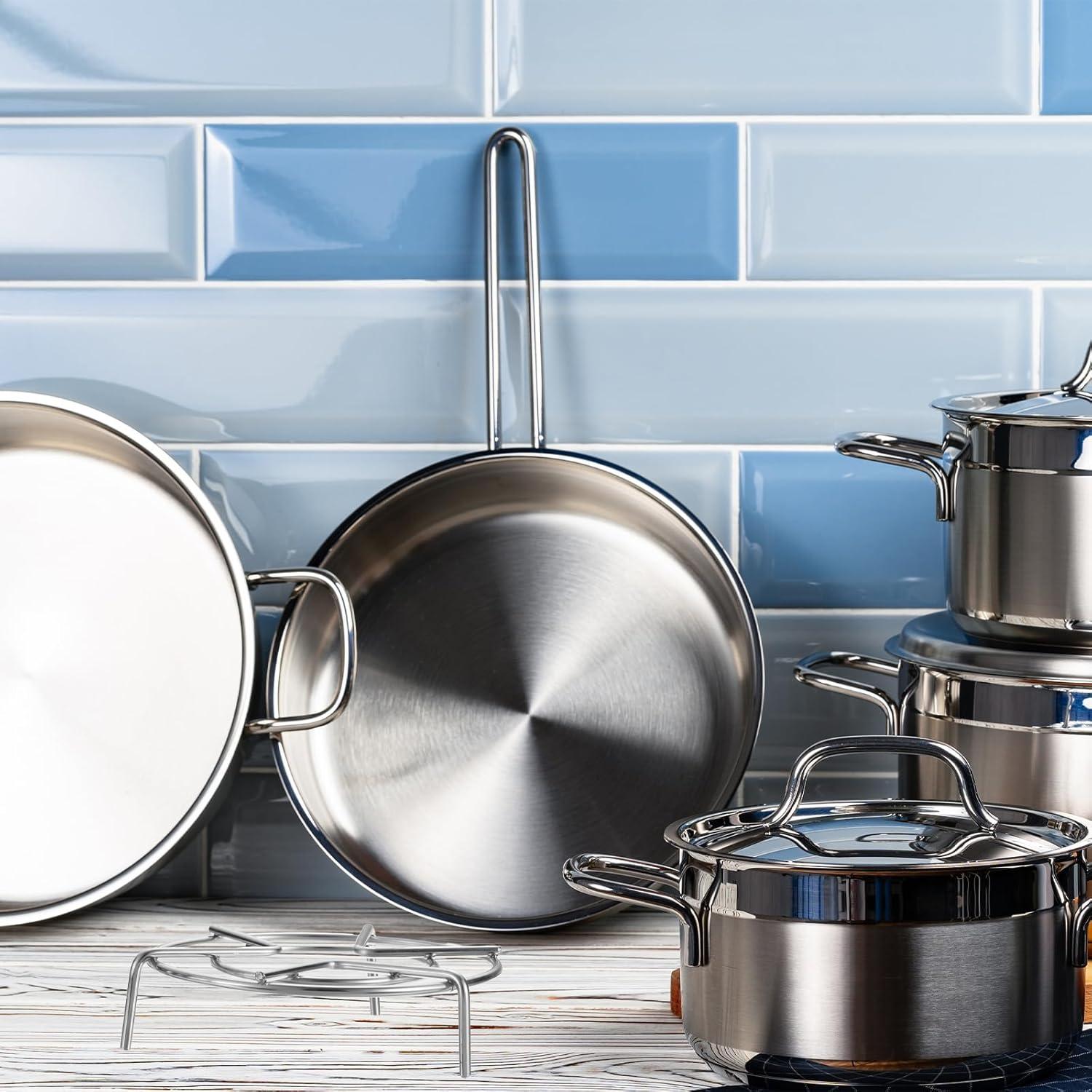 uxcell 2pcs Steam Rack 5.1" Dia Stainless Steel Trivets Steaming Steamer Rack Basket for Pots, Electric Pressure Cooker, Pan, Silver (1.2"/2.8" Tall)