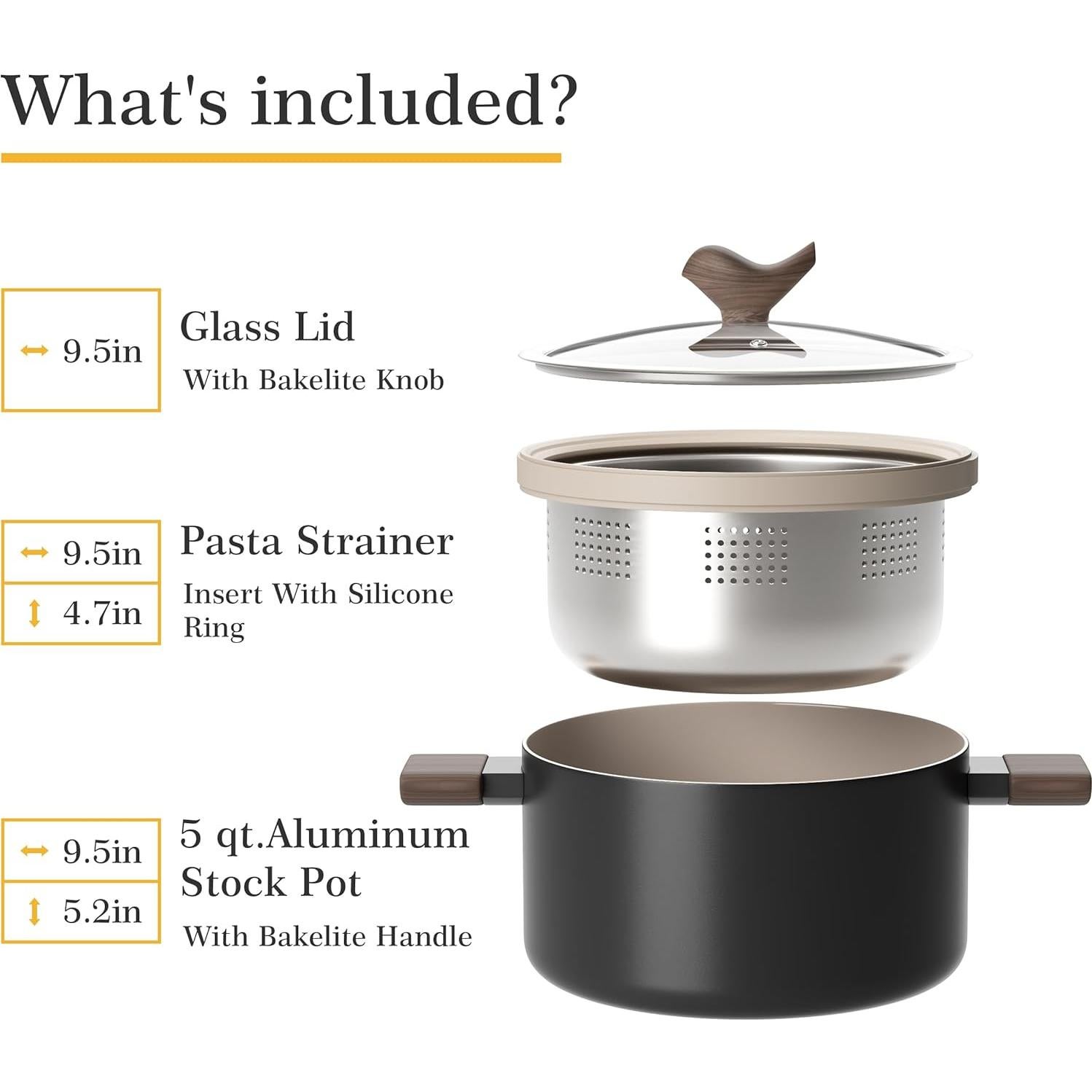 Olla de Cerámica Antiadherente VONIKI 5L con Colador