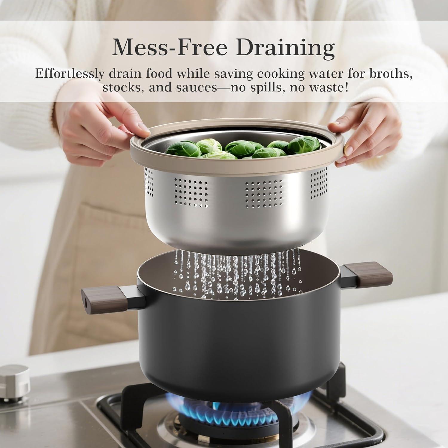 Olla de Cerámica Antiadherente VONIKI 5L con Colador