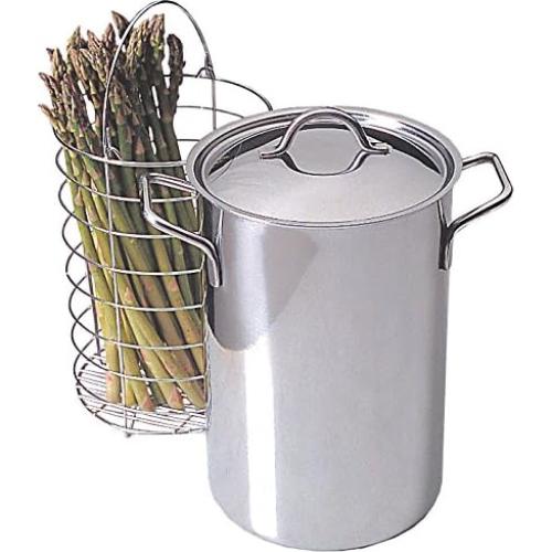RSVP International Endurance Kitchen Cookware Collection Stainless Steel Asparagus Steamer Pot & Lid with Chromed Steel Basket Insert, 3 Quart Capacity, 5.5" Diameter