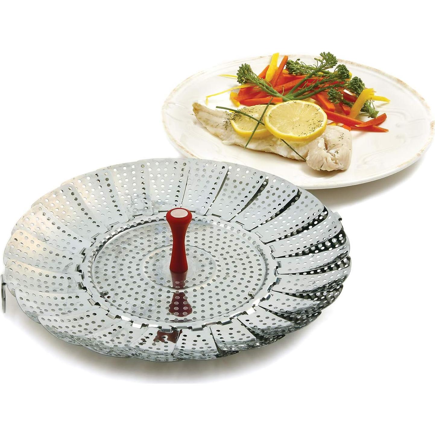 Norpro Large Vegetable Steamer with Detachable Silicone Post, Red, One Size, As Shown