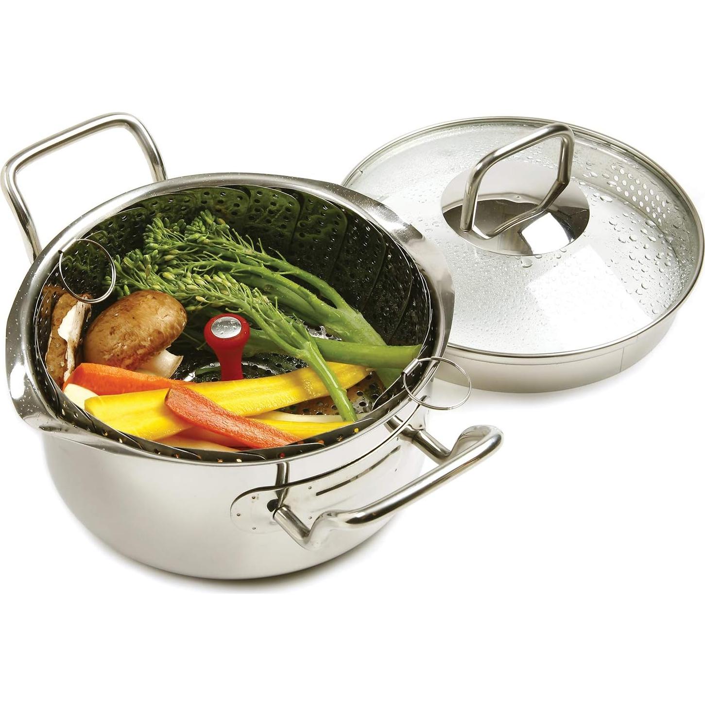 Norpro Large Vegetable Steamer with Detachable Silicone Post, Red, One Size, As Shown