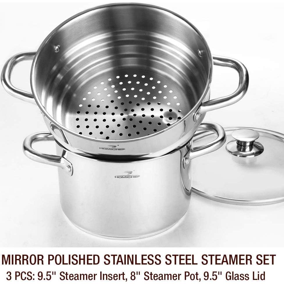 HOMICHEF Juego de Vapor 3 Piezas Acero Inoxidable 5QT