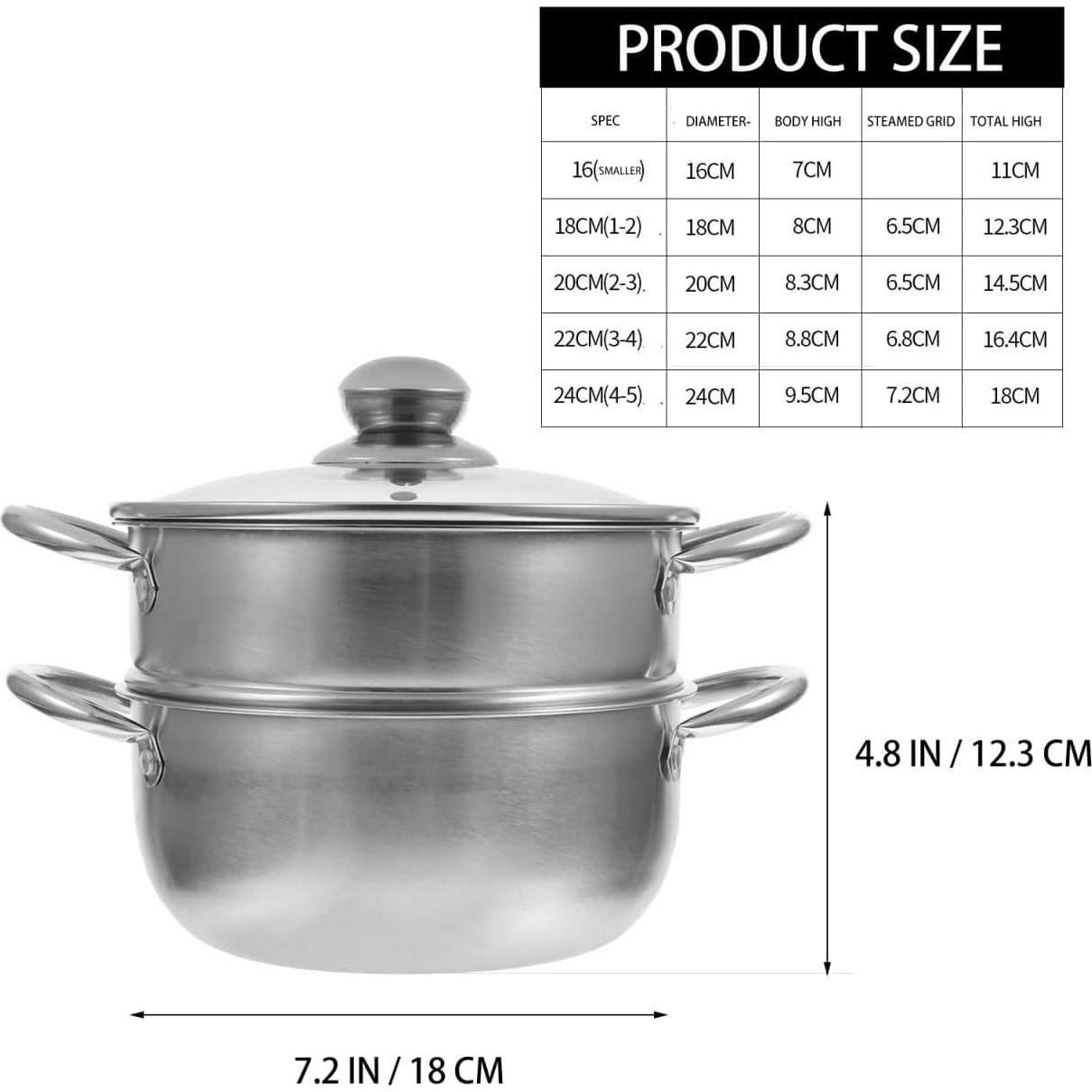 Olla de Vapor YARNOW Acero Inoxidable 2 Niveles 18 cm