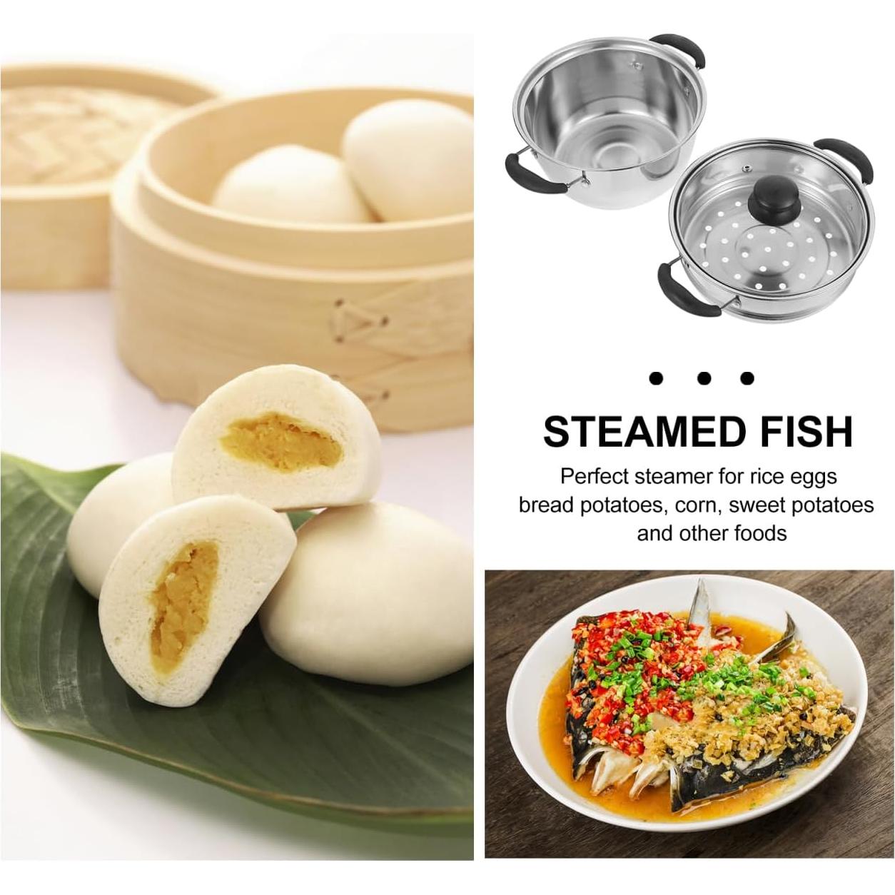 Olla de Vapor YARNOW Acero Inoxidable 2 Niveles 18 cm