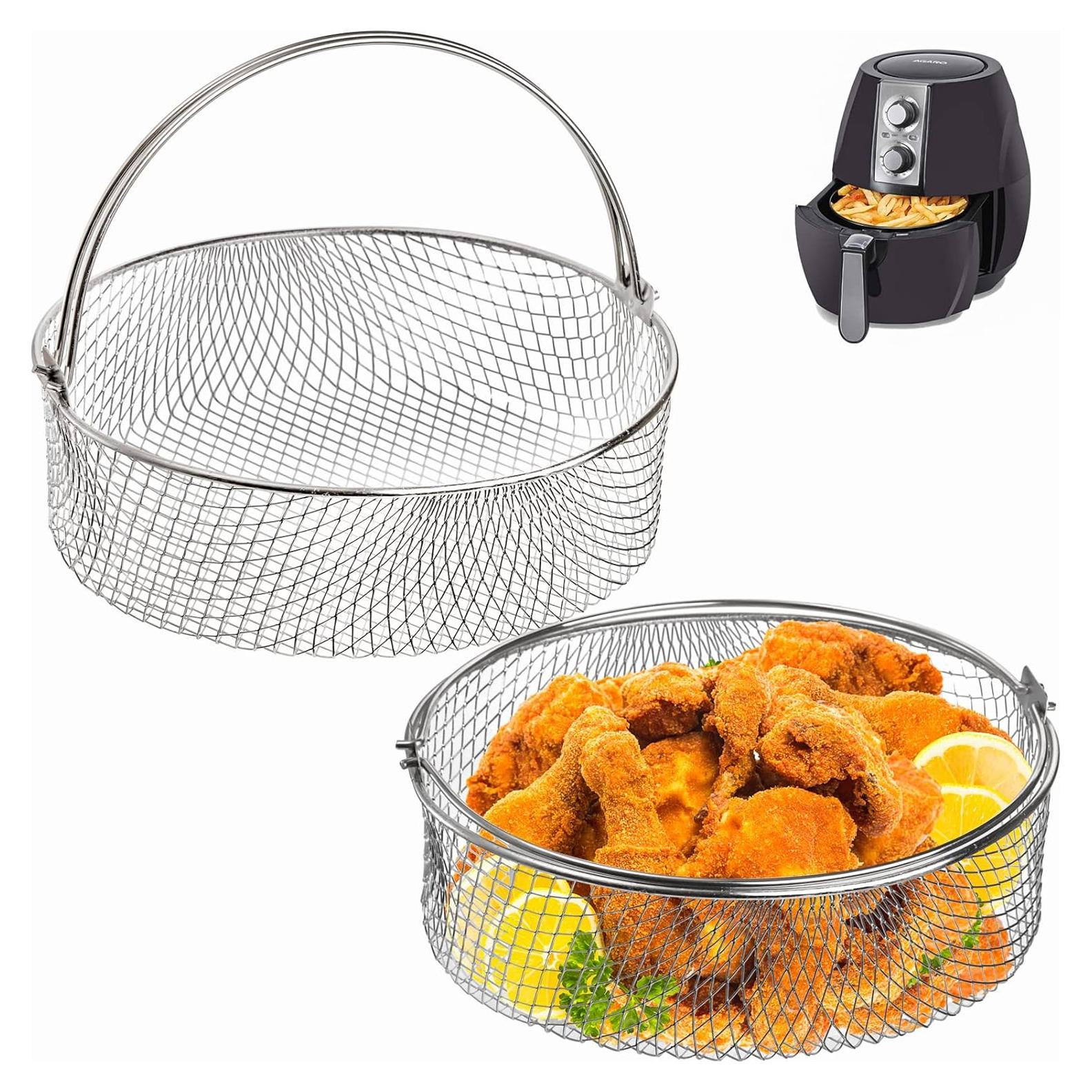 Cesta de Freidora de Aire Elsjoy 2 Pack 21 cm Acero Inoxidable