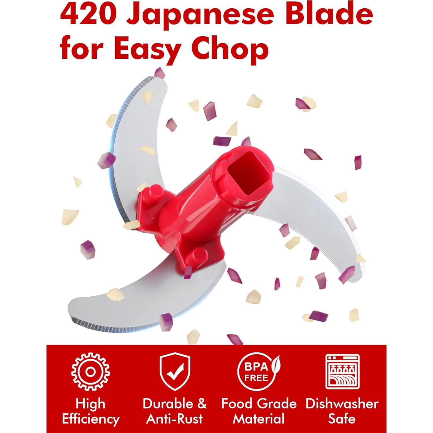 Picador de Alimentos Manual GDL 0.8L Rojo Cuchilla Inoxidable