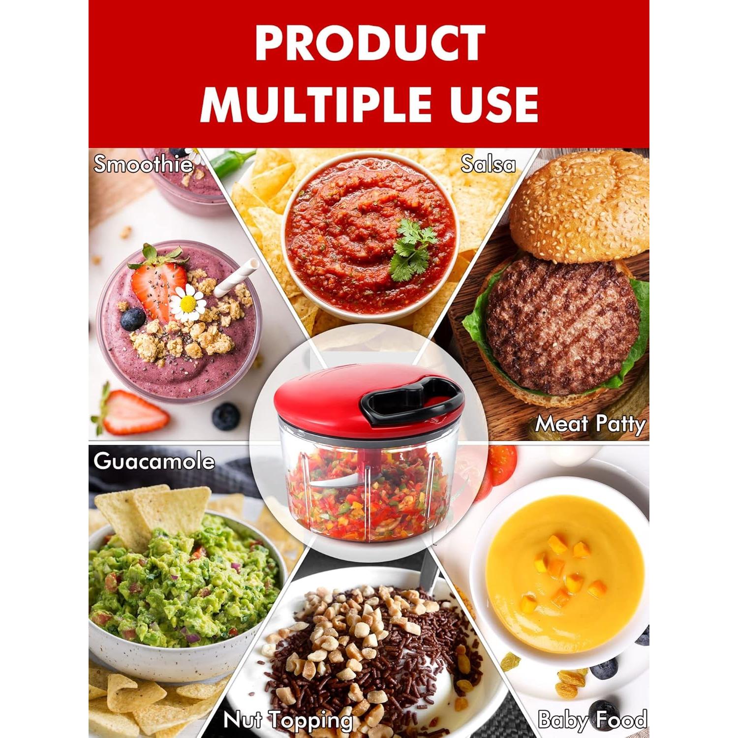 Picador de Alimentos Manual GDL 0.8L Rojo Cuchilla Inoxidable