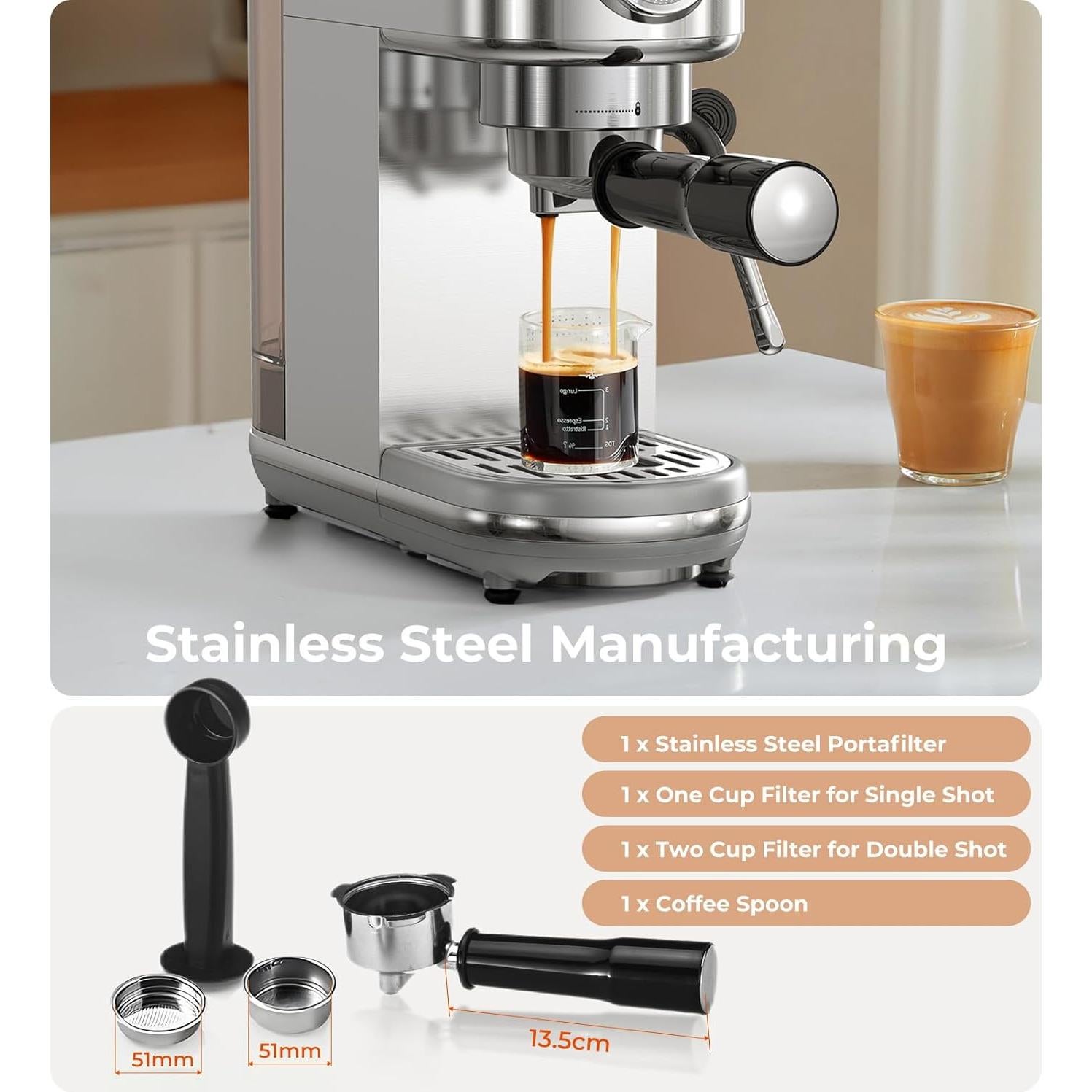 Máquina de Espresso Atatix EM3111 con Espumador de Leche 20 Bar