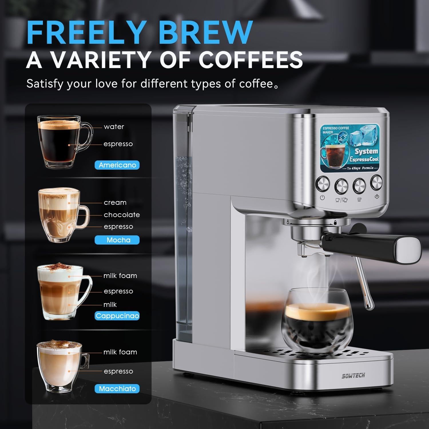 Máquina de Espresso SOWTECH JH-C5119 20 Bar con Espumador 1.24L