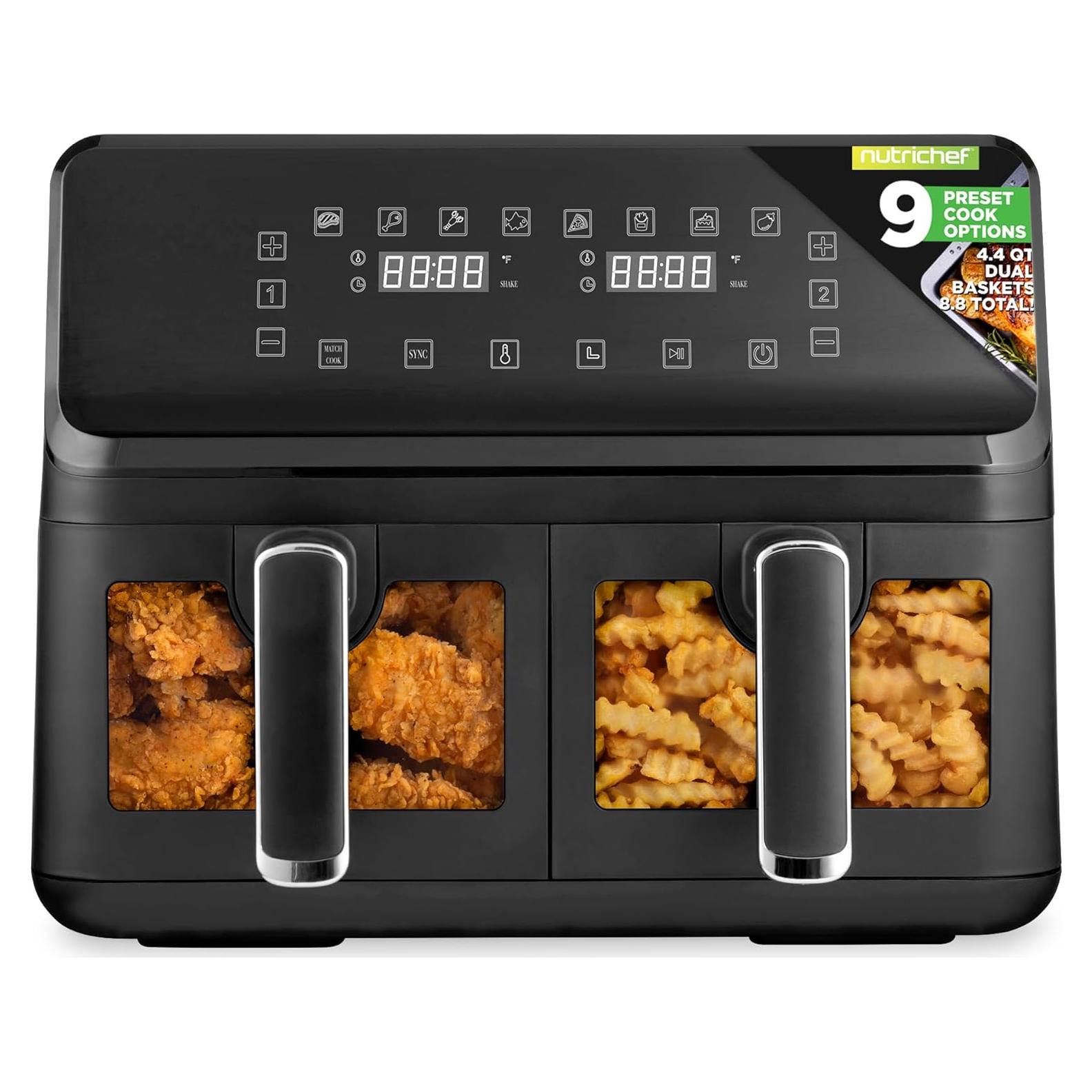 Freidora de Aire NutriChef Doble Cesta 8.8L Negra 1700W