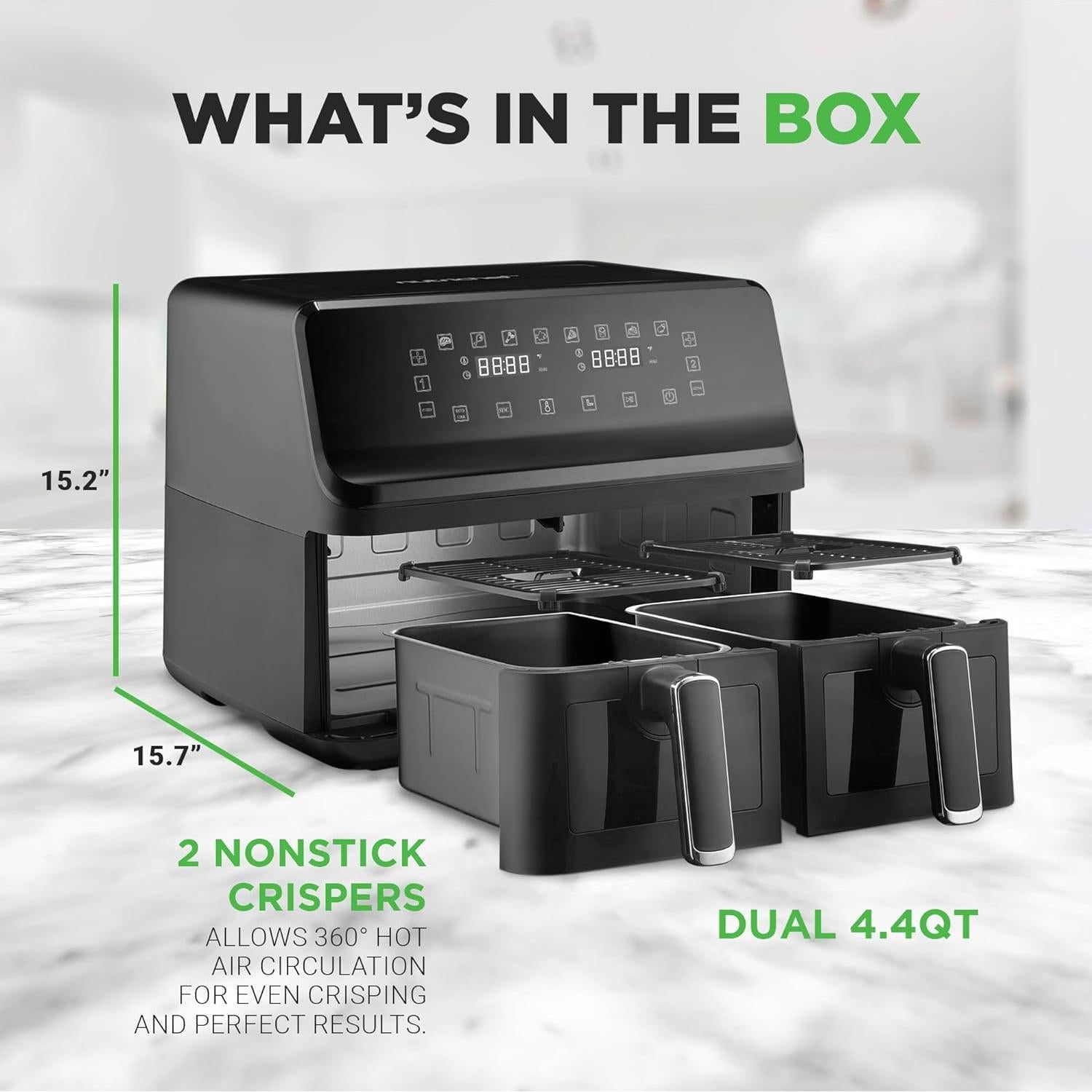 Freidora de Aire NutriChef Doble Cesta 8.8L Negra 1700W