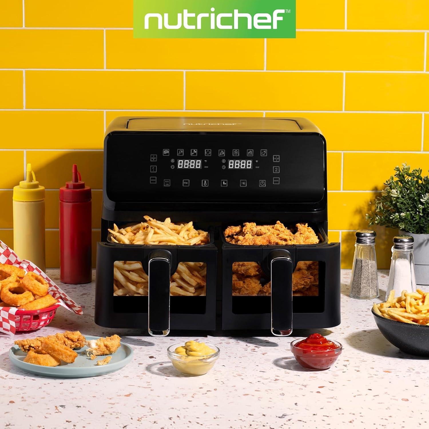 Freidora de Aire NutriChef Doble Cesta 8.8L Negra 1700W