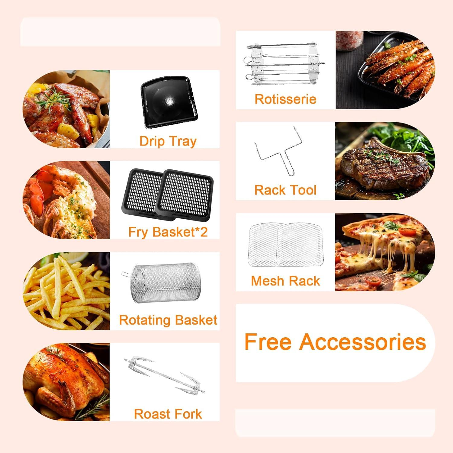 XL 13QT Multifunctional Digital Air Fryer+ Rotisserie, Dehydrator, Convection Oven, 10 Touch Screen Presets Fry, Roast, Dehydrate, Bake, Large Family Size，Easy-View Window, Black