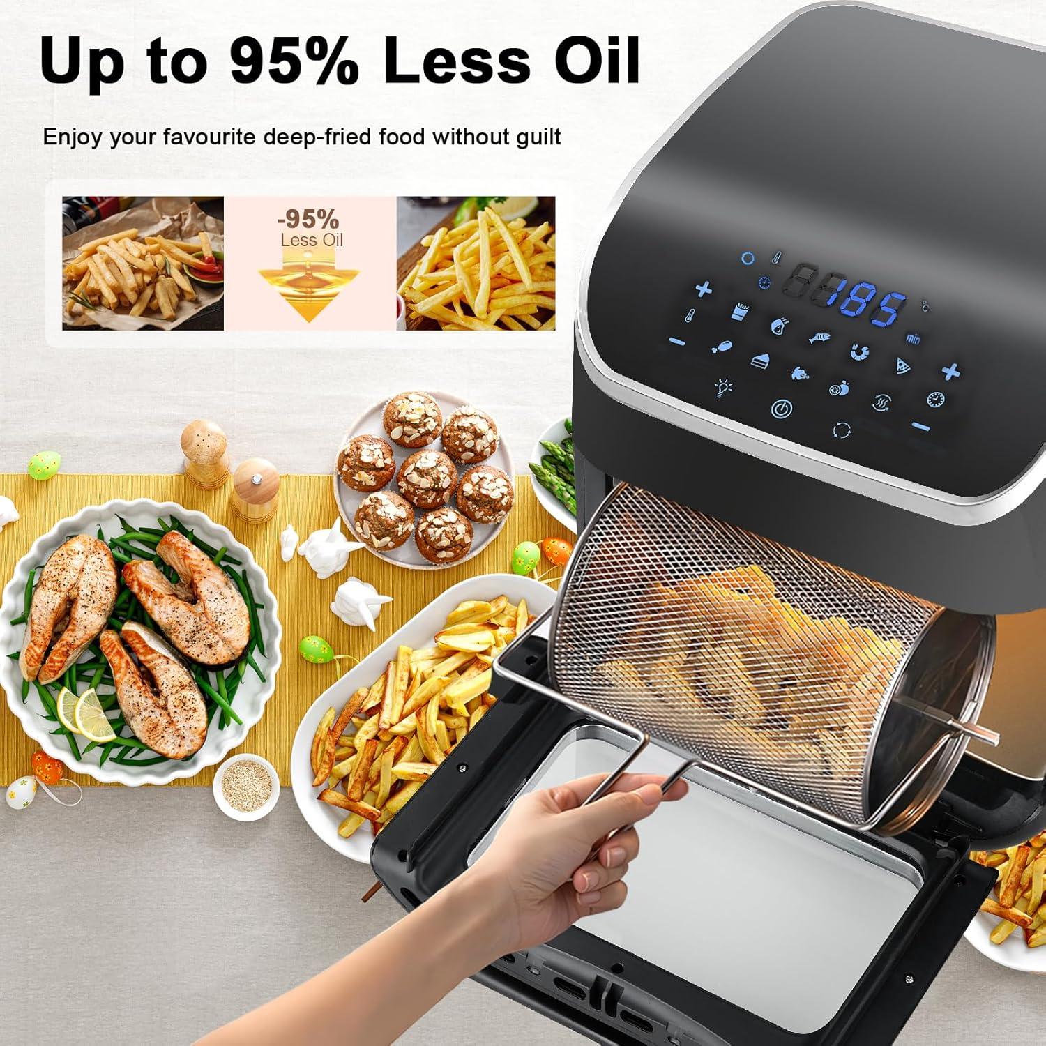 XL 13QT Multifunctional Digital Air Fryer+ Rotisserie, Dehydrator, Convection Oven, 10 Touch Screen Presets Fry, Roast, Dehydrate, Bake, Large Family Size，Easy-View Window, Black