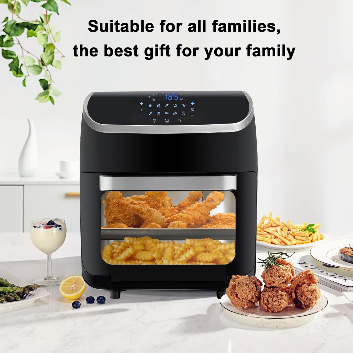 XL 13QT Multifunctional Digital Air Fryer+ Rotisserie, Dehydrator, Convection Oven, 10 Touch Screen Presets Fry, Roast, Dehydrate, Bake, Large Family Size，Easy-View Window, Black