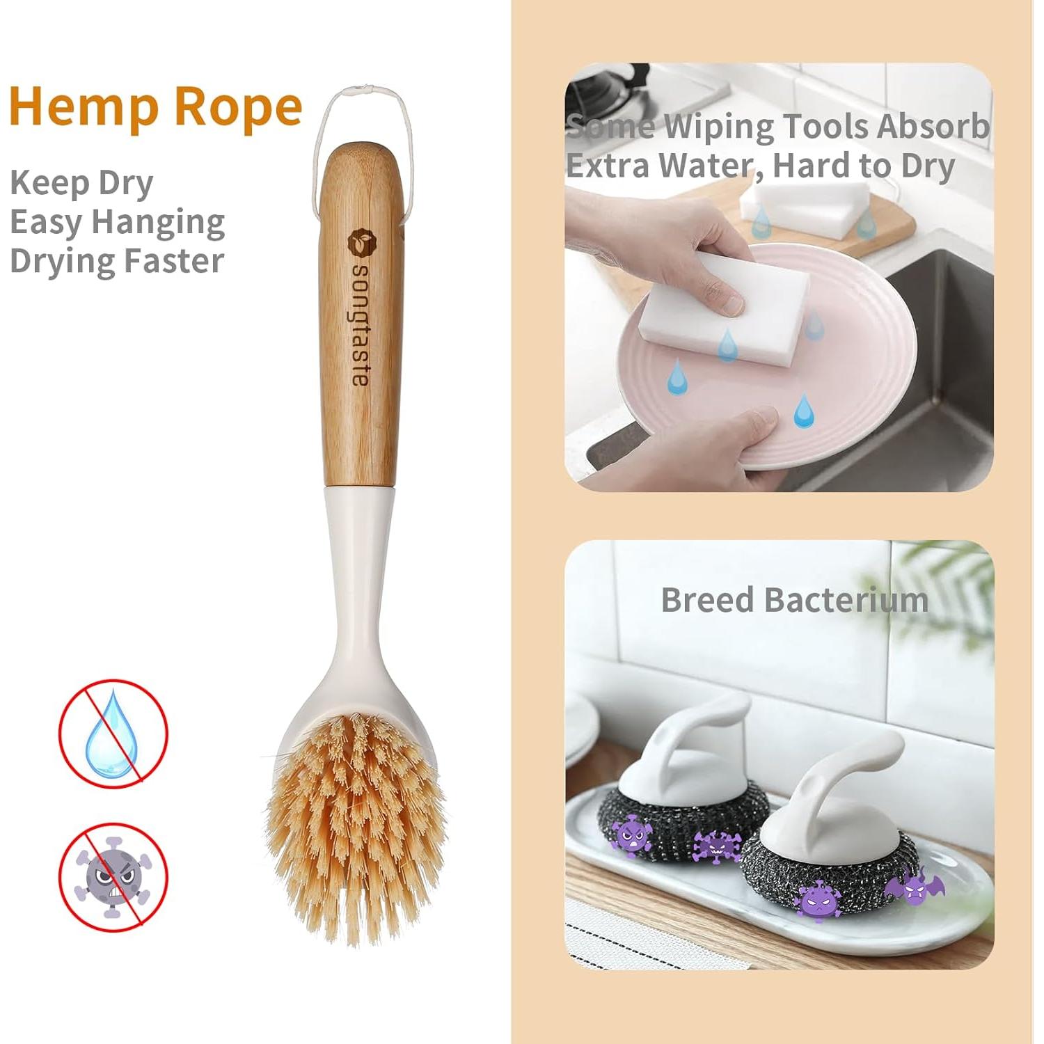 Paquete de 2 cepillos de cocina Songtaste con mango de bambú