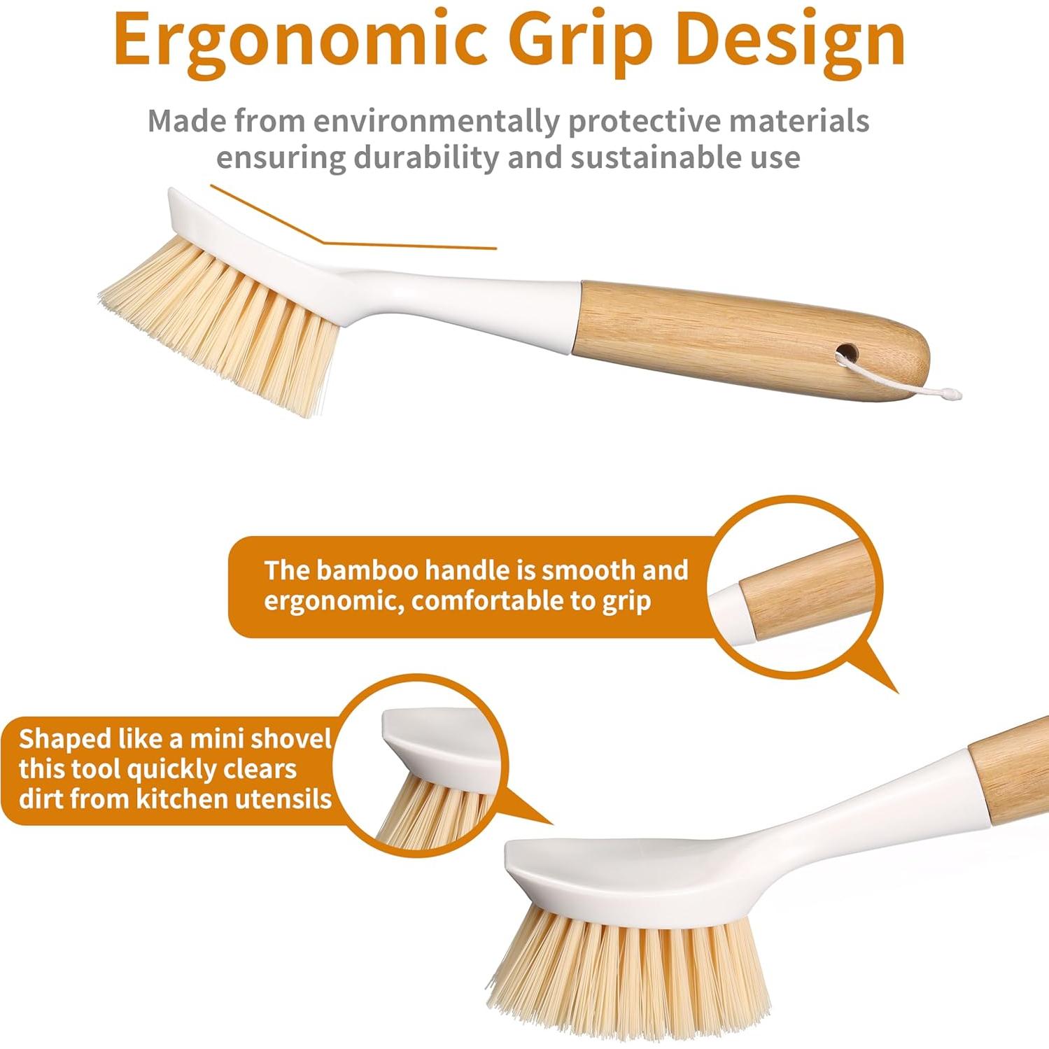 Paquete de 2 cepillos de cocina Songtaste con mango de bambú