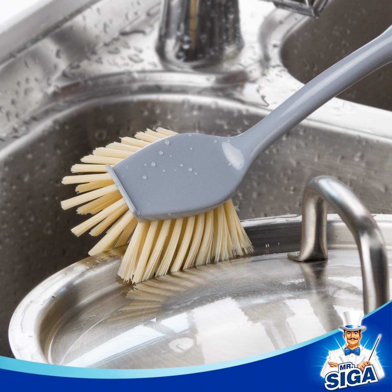 Cepillo para Platos MR.SIGA con Mango de Bambú y Raspador - 2 Unidades