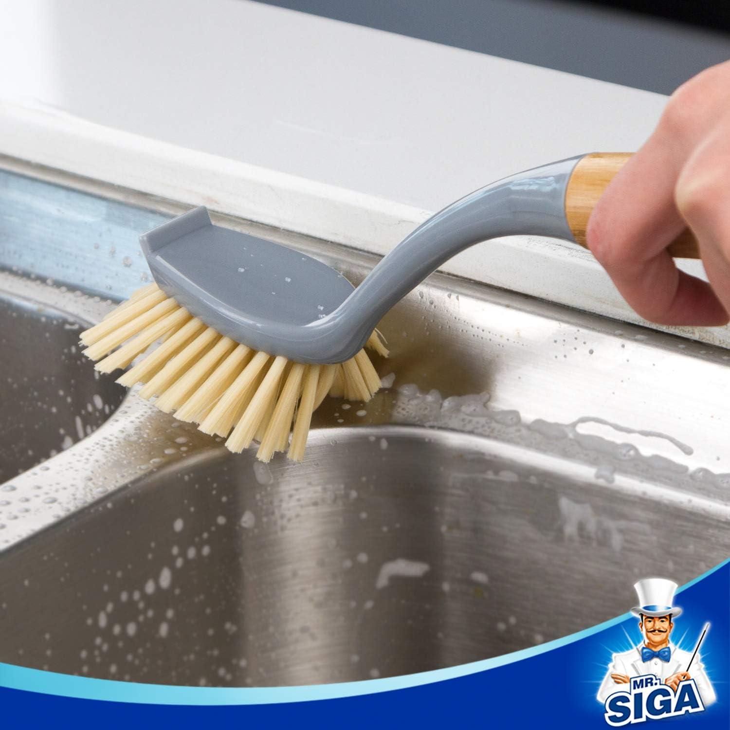 Cepillo para Platos MR.SIGA con Mango de Bambú y Raspador - 2 Unidades