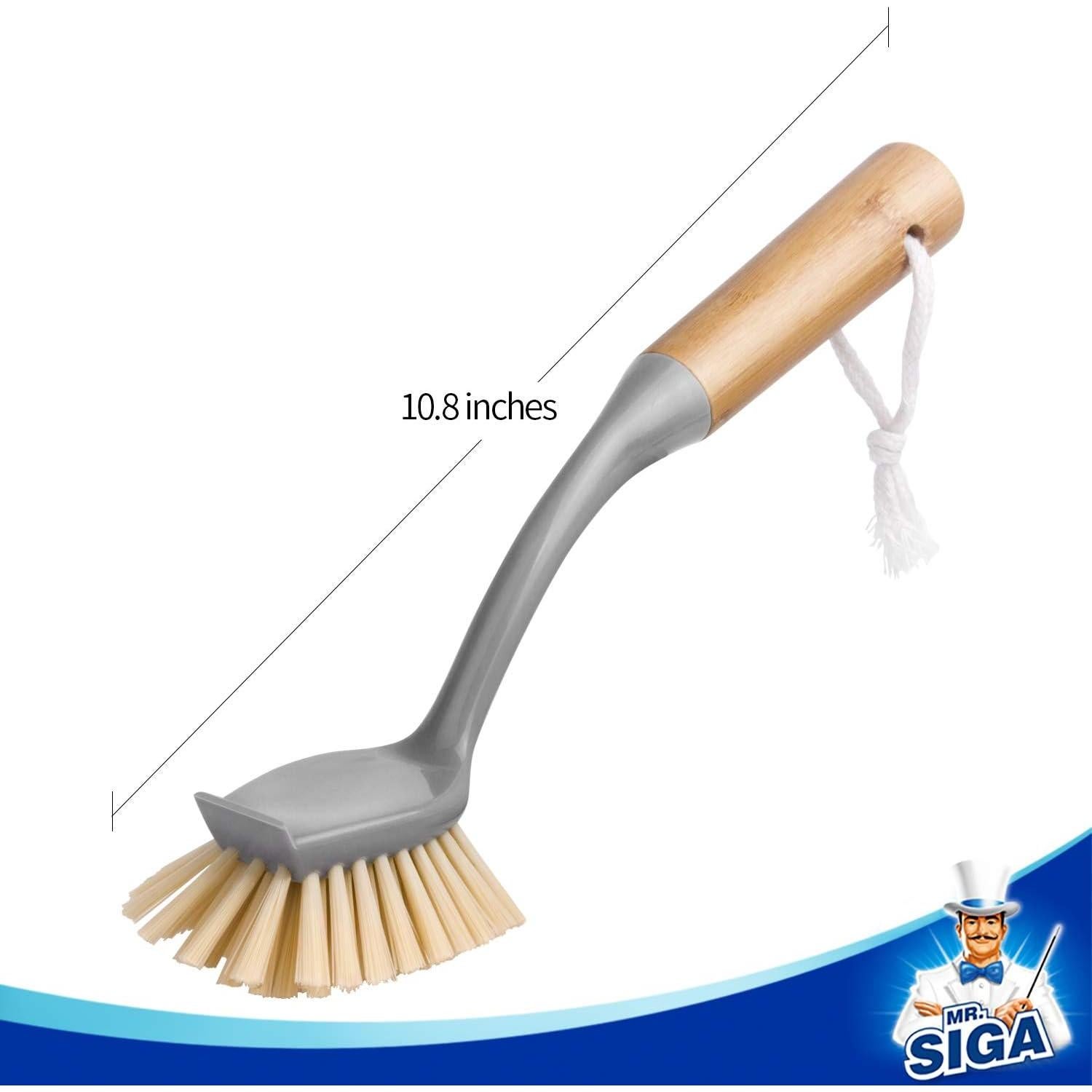 Cepillo para Platos MR.SIGA con Mango de Bambú y Raspador - 2 Unidades