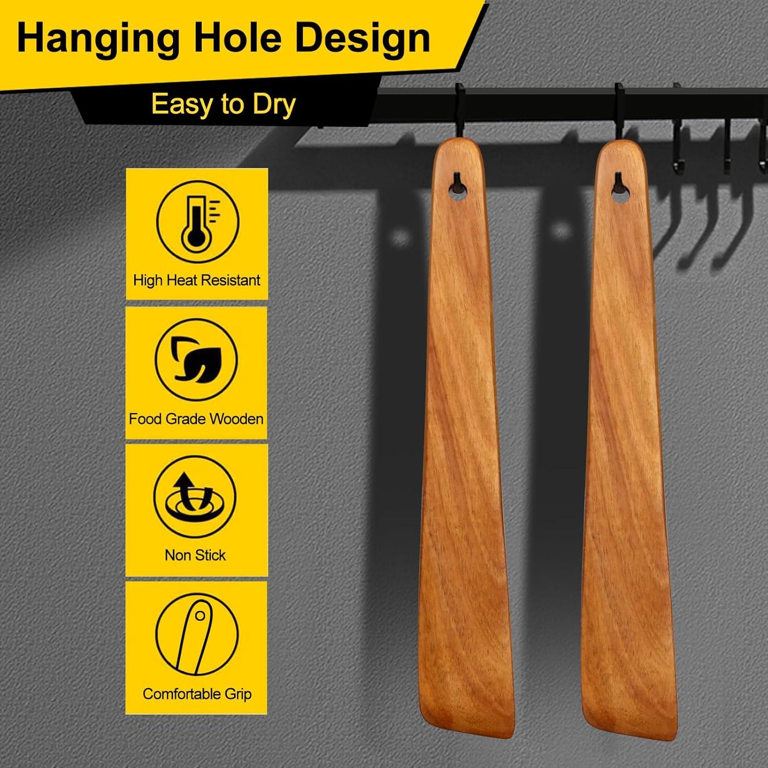 Espátula de Madera de Teca Ayiaren 30 cm Utensilio de Cocina