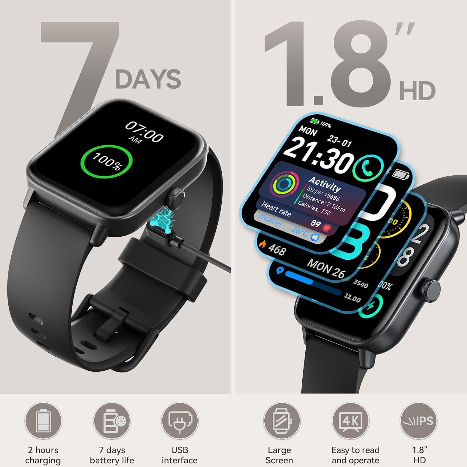 Reloj Inteligente aeac IDW19 1.8" HD Fitness IP68 Negro