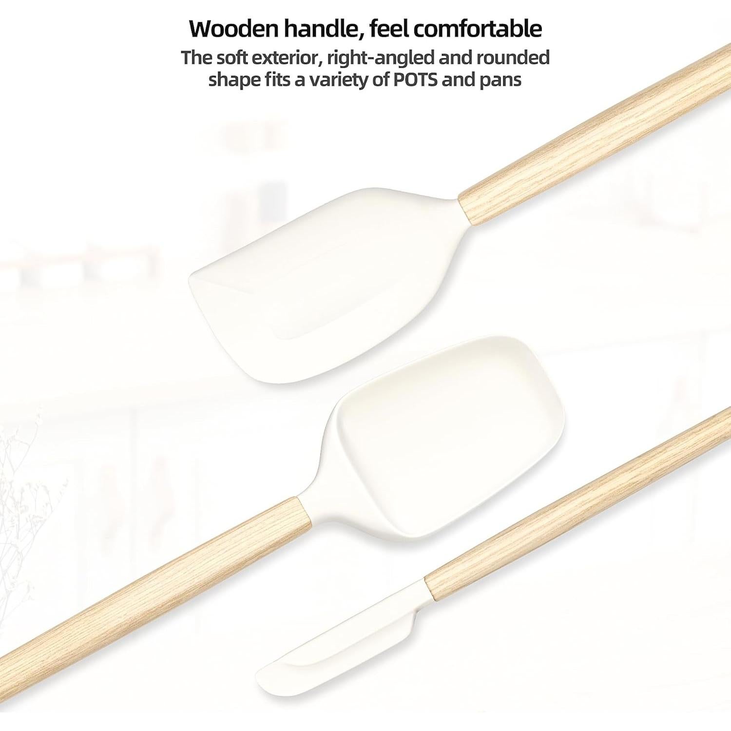 Juego de Espátulas de Silicona y Madera Lohepon 4Pcs