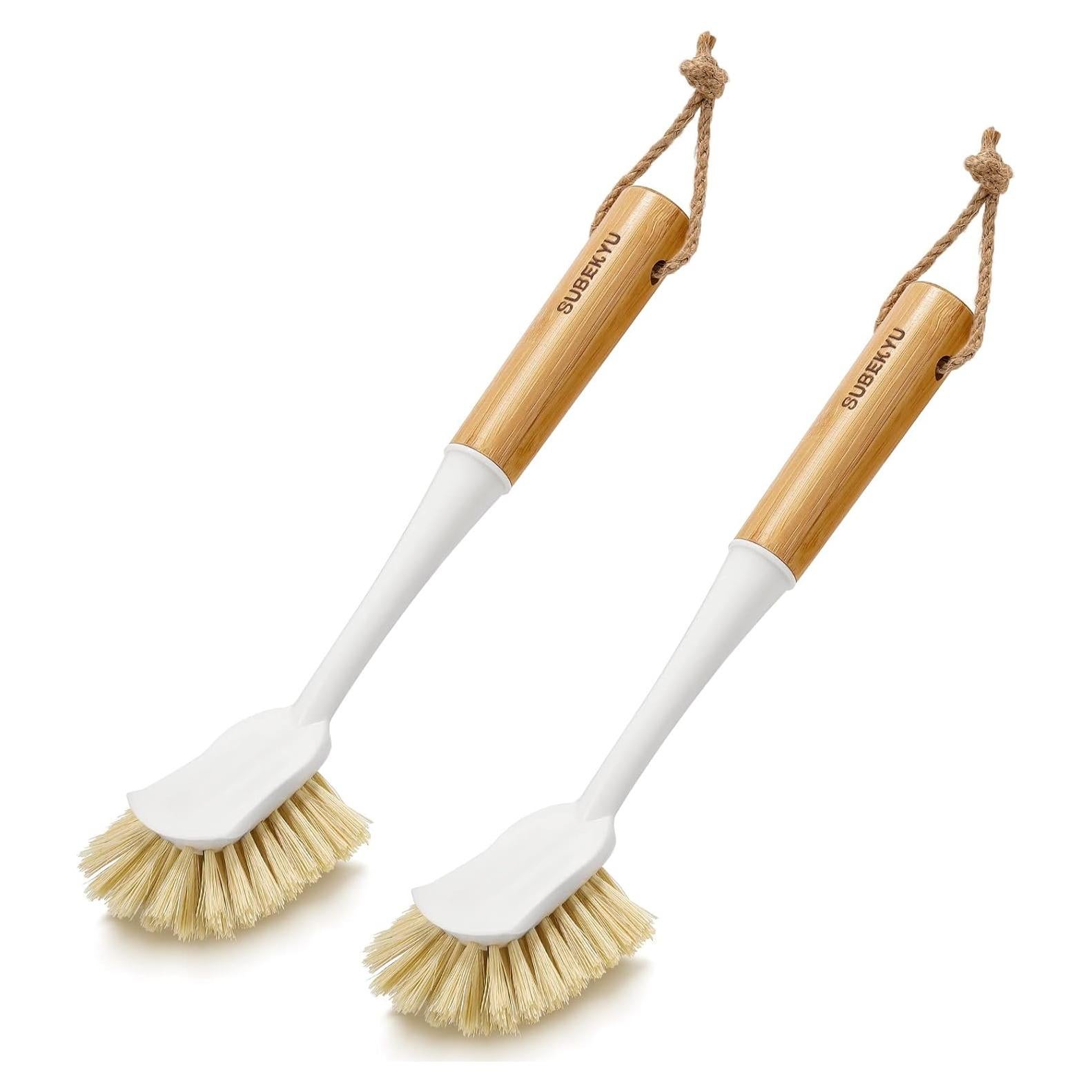 Cepillo de Platos SUBEKYU con Mango de Bambú y Raspador
