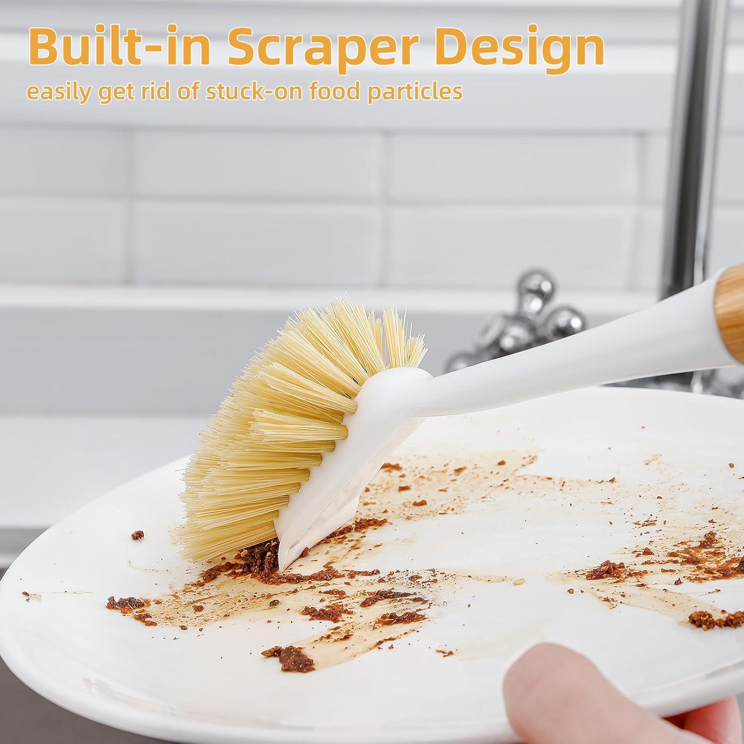 Cepillo de Platos SUBEKYU con Mango de Bambú y Raspador