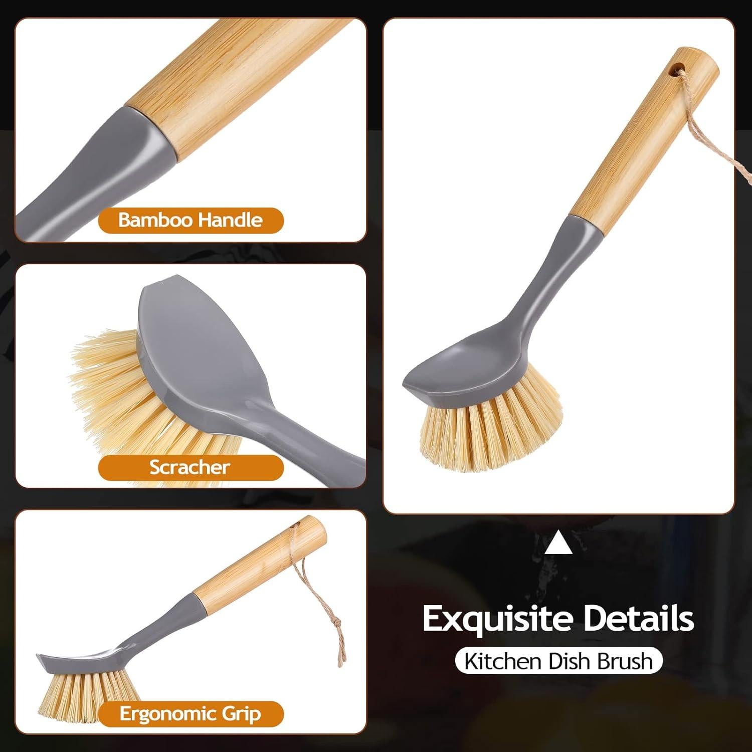 8 Cepillos de Cocina de Bambú para Platos - Mimorou