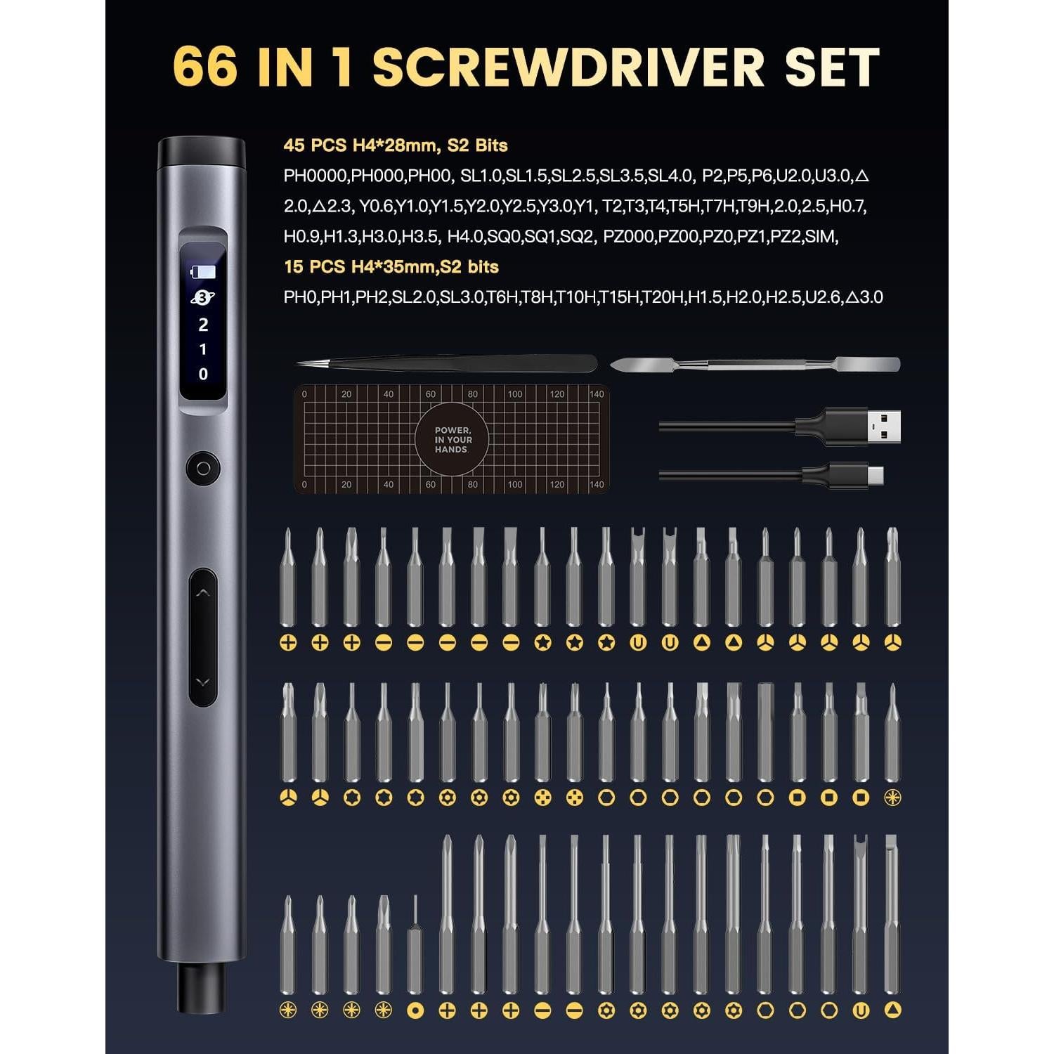 Juego de Destornillador Eléctrico Mini UF-TOOLS 66 en 1 con Pantalla LCD