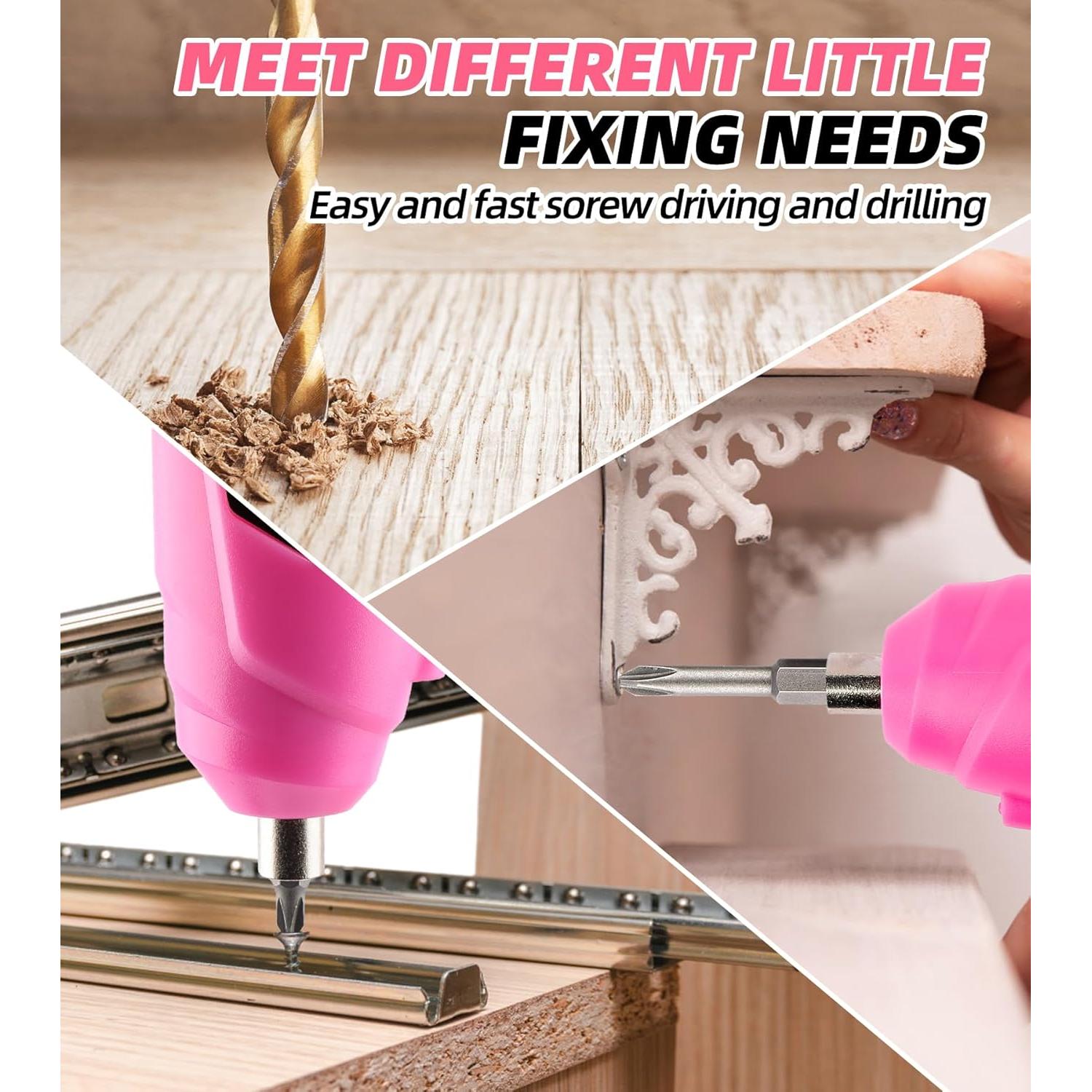 Destornillador Eléctrico Inalámbrico DIFFLIFE Rosa 3.6V 28 Piezas