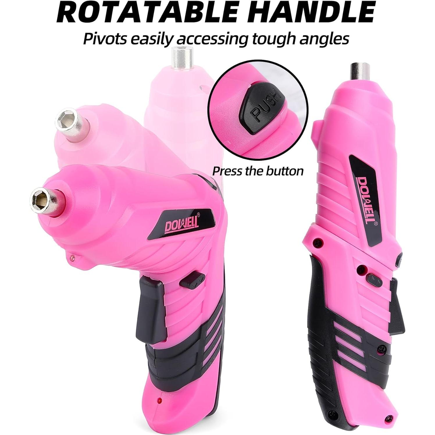 Destornillador Eléctrico Inalámbrico DOWELL 3.6V Rosa con 27 Accesorios