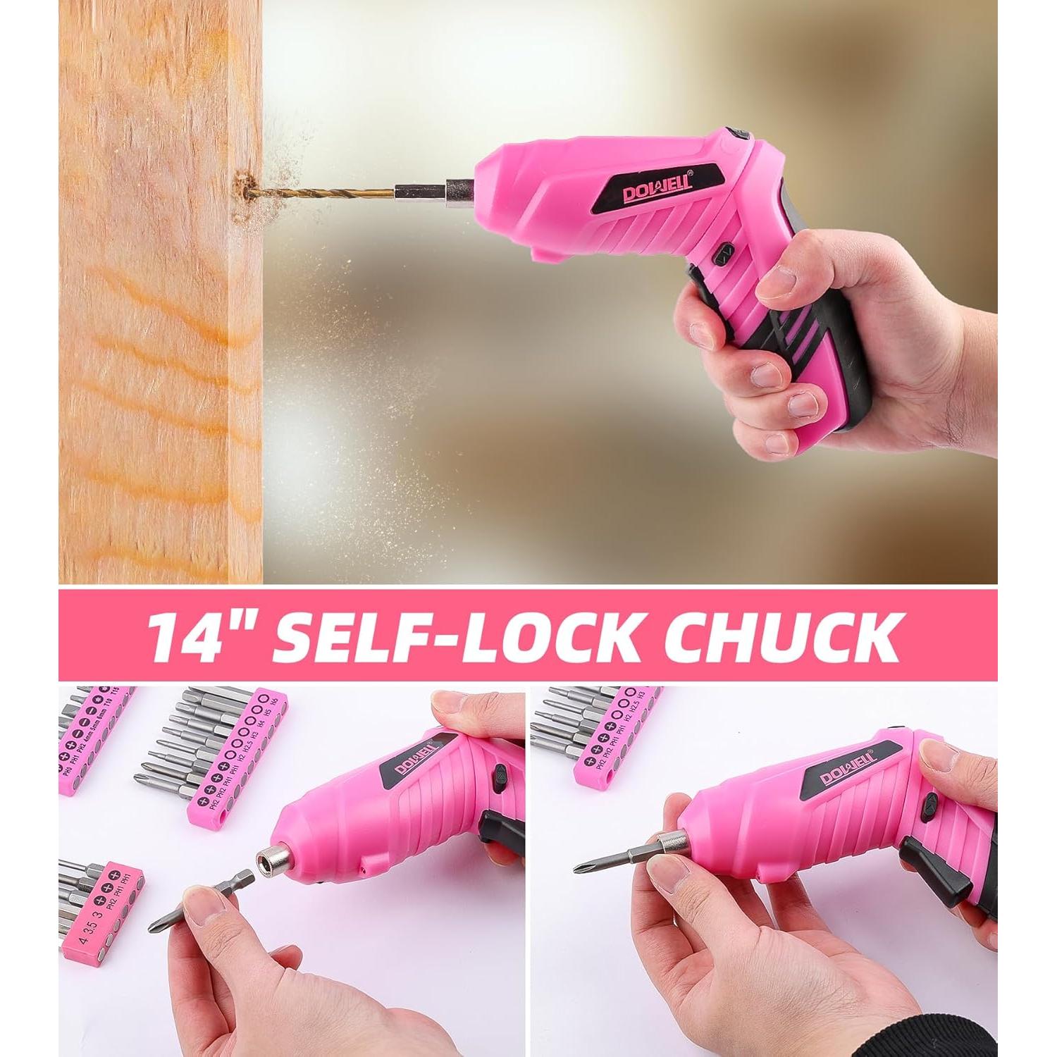 Destornillador Eléctrico Inalámbrico DOWELL 3.6V Rosa con 27 Accesorios