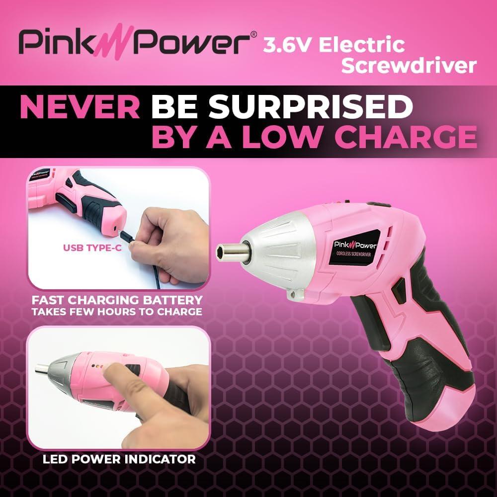 Destornillador Eléctrico Inalámbrico Rosa Pink Power PP481 3.6V