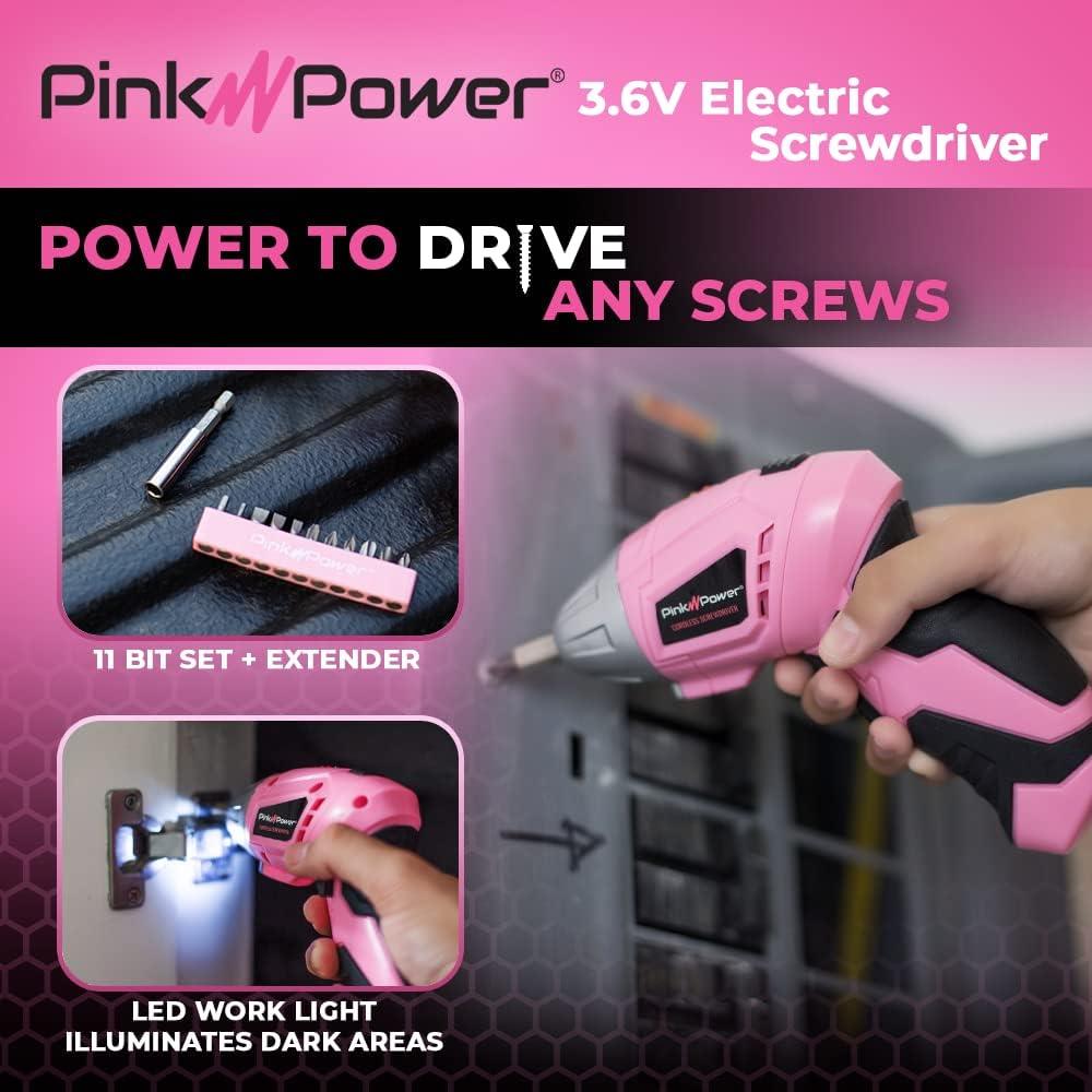 Destornillador Eléctrico Inalámbrico Rosa Pink Power PP481 3.6V