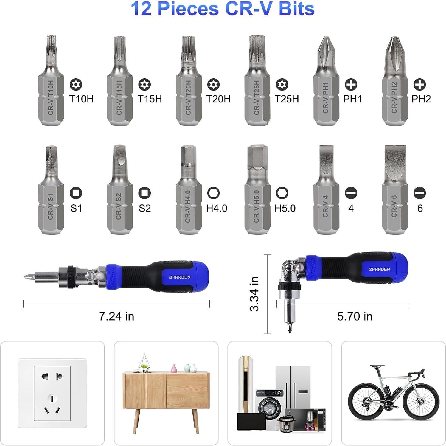 Destornillador Multi 13 en 1 SHARDEN con Carraca y Bits