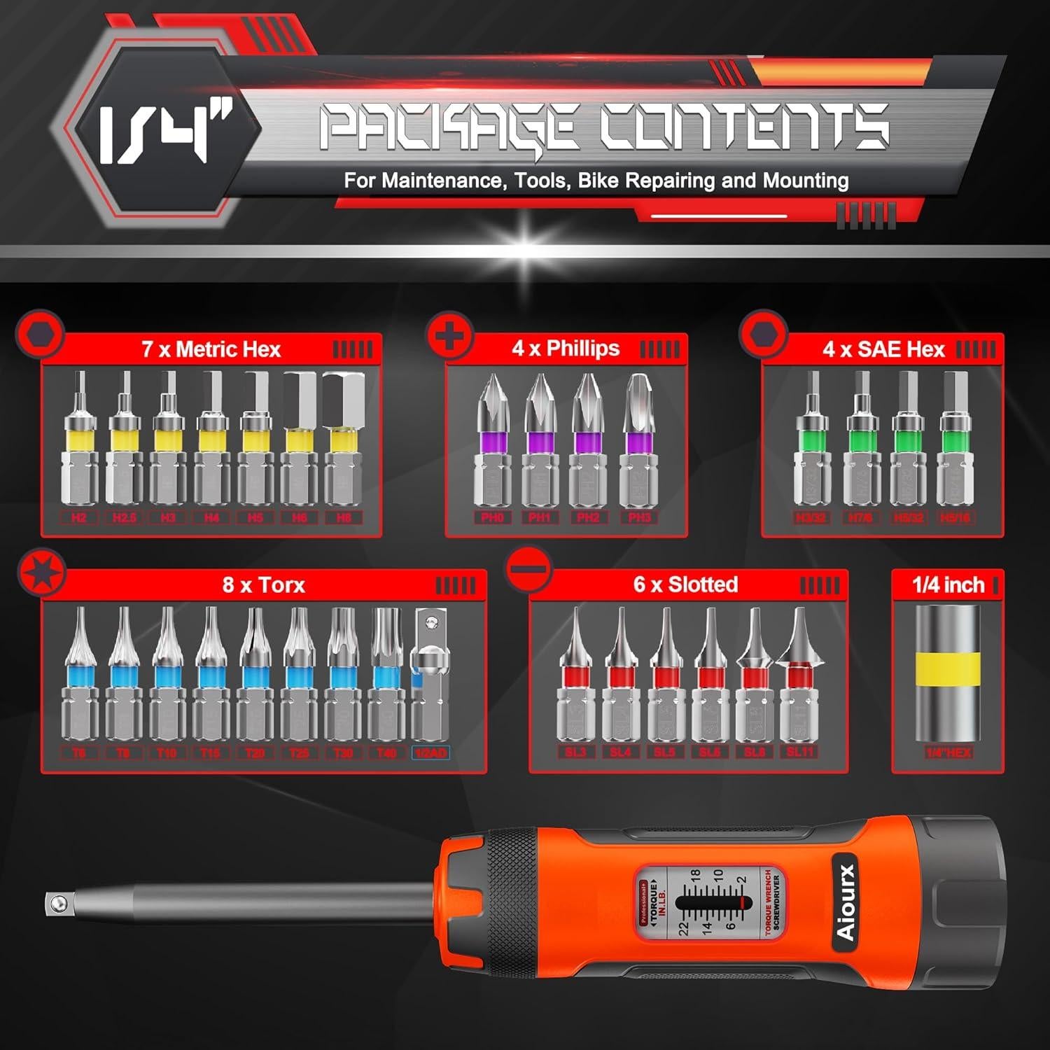 Juego de destornilladores de par Aiourx 2-30 Nm 32 piezas