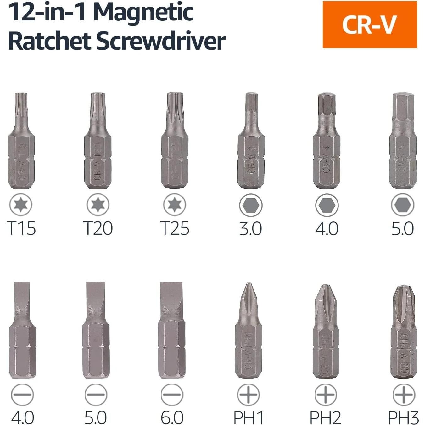 Destornillador Carraca Magnético 12 en 1 Amazon Basics
