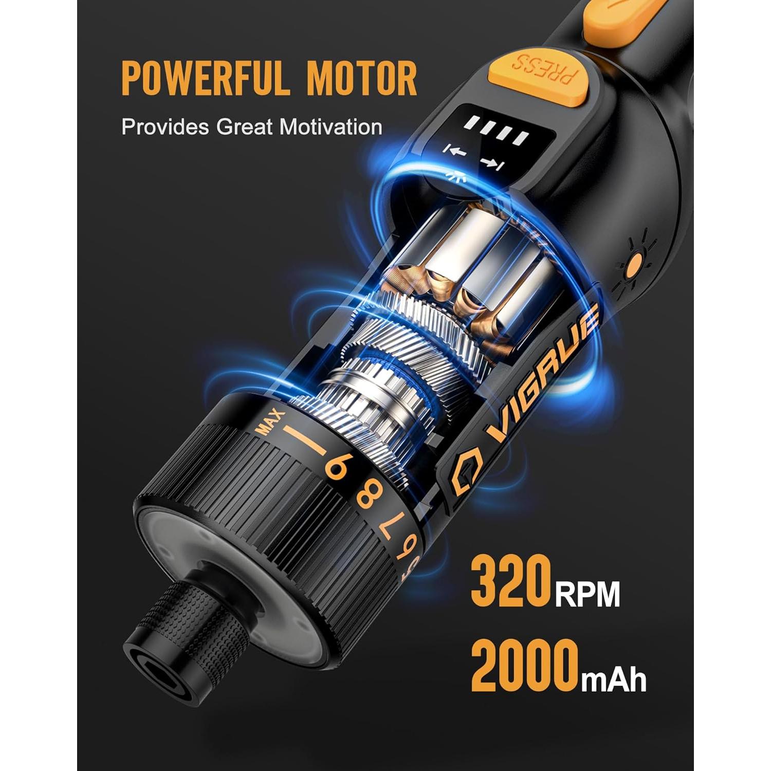 Destornillador Eléctrico Inalámbrico VIGRUE 8V con 47 Accesorios