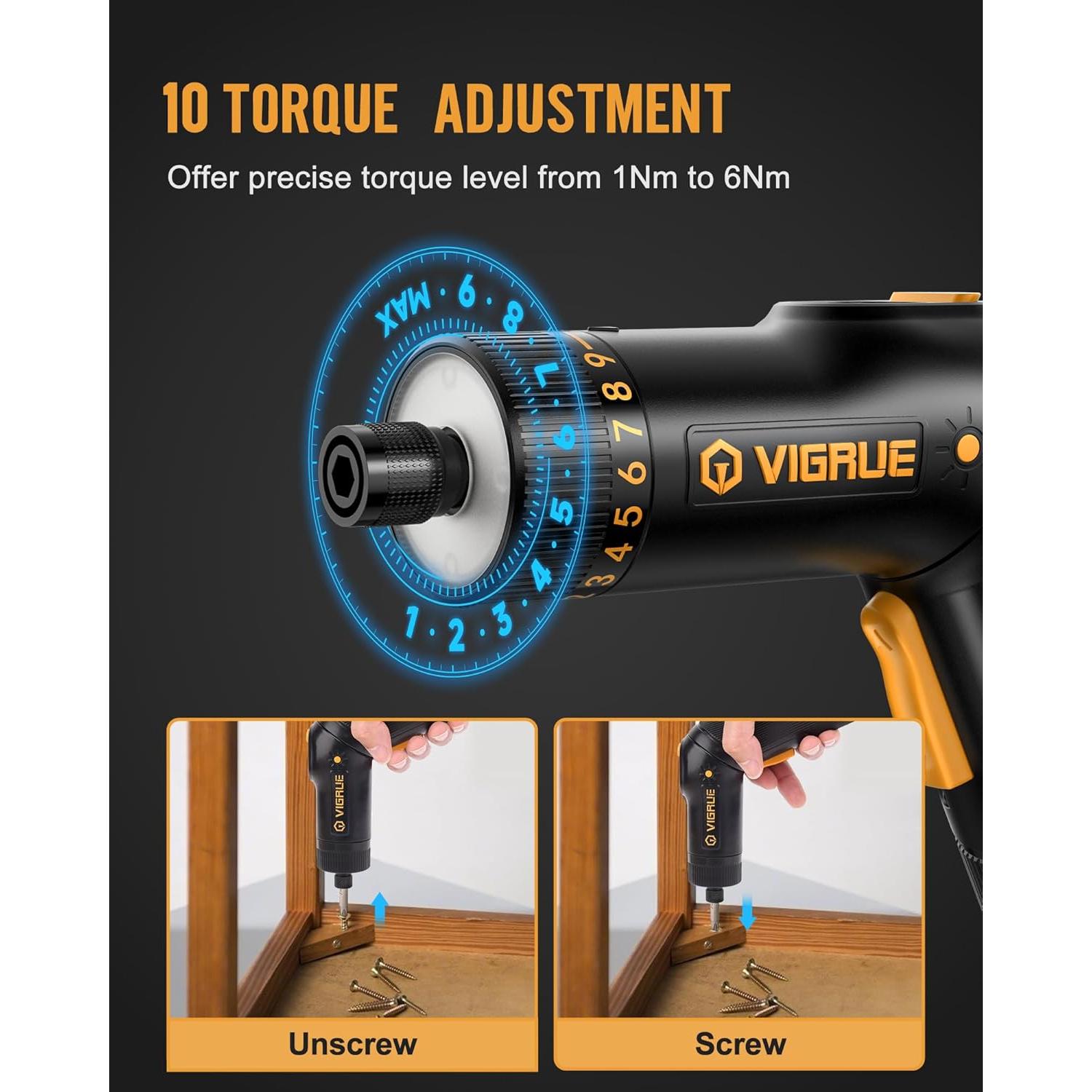 Destornillador Eléctrico Inalámbrico VIGRUE 8V con 47 Accesorios