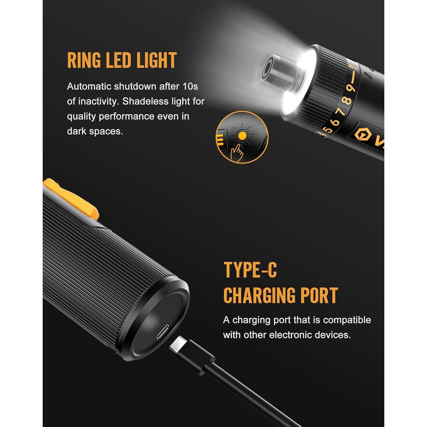 Destornillador Eléctrico Inalámbrico VIGRUE 8V con 47 Accesorios