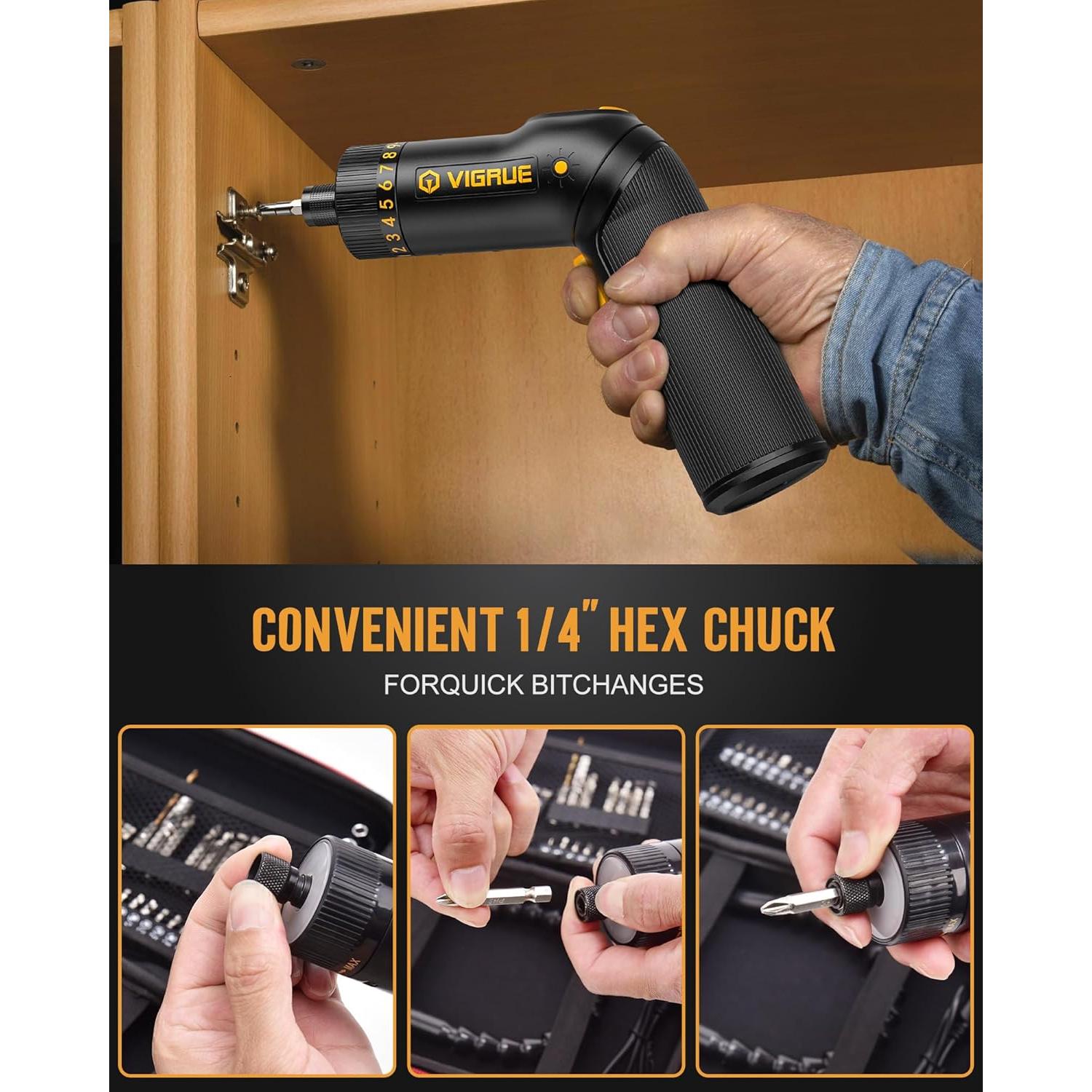 Destornillador Eléctrico Inalámbrico VIGRUE 8V con 47 Accesorios