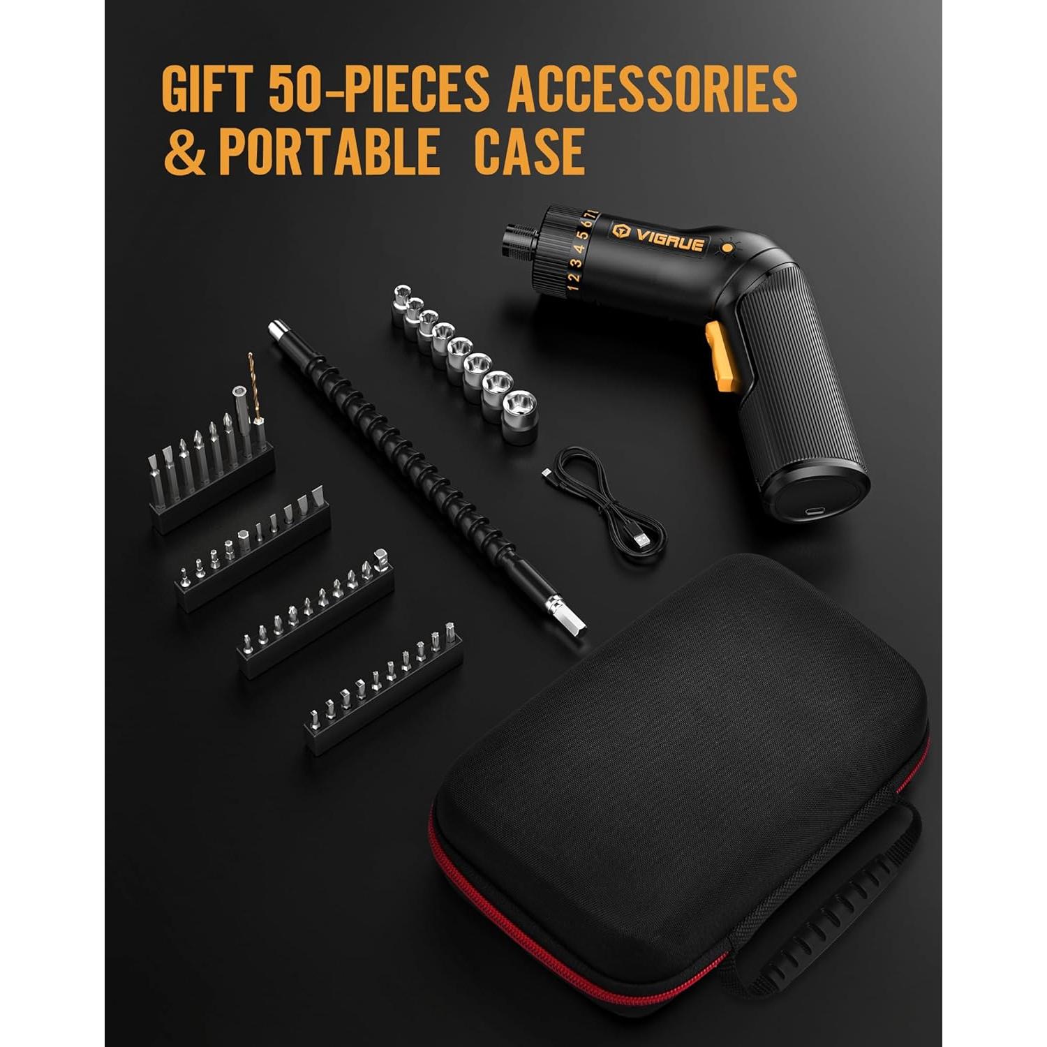 Destornillador Eléctrico Inalámbrico VIGRUE 8V con 47 Accesorios